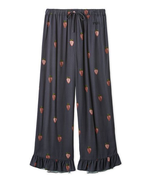 セール】ストロベリー柄ツイルロングパンツ（ルームウェア/パジャマ