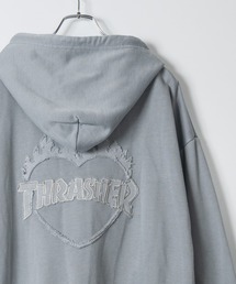 THRASHER | 【at】〔THRASHER/スラッシャー〕ダメージデニムアップリケ ピグメント ダブルジップショートパーカー(パーカー)