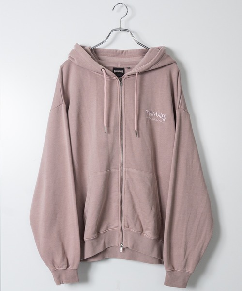 THRASHER（スラッシャー）の「【at】〔THRASHER/スラッシャー〕ダメージデニムアップリケ ピグメント ダブルジップショートパーカー（パーカー・メンズ・グレー/チャコールグレー/ブラウン/ピンク・FREE）」の18枚目の写真