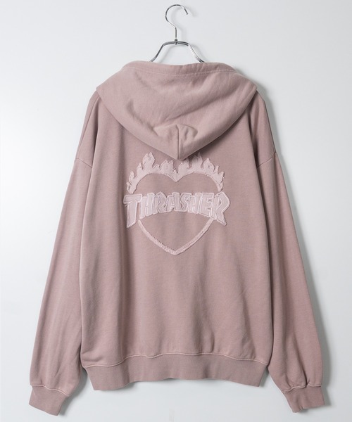 THRASHER（スラッシャー）の「【at】〔THRASHER/スラッシャー〕ダメージデニムアップリケ ピグメント ダブルジップショートパーカー（パーカー・メンズ・グレー/チャコールグレー/ブラウン/ピンク・FREE）」の19枚目の写真