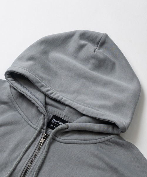 THRASHER（スラッシャー）の「【at】〔THRASHER/スラッシャー〕ダメージデニムアップリケ ピグメント ダブルジップショートパーカー（パーカー・メンズ・グレー/チャコールグレー/ブラウン/ピンク・FREE）」の5枚目の写真