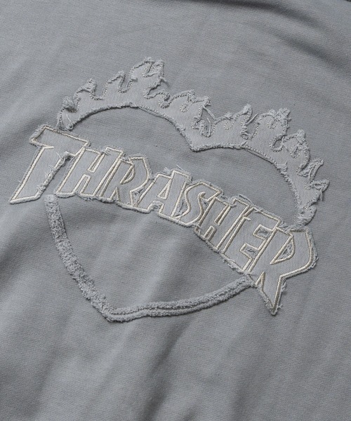 THRASHER（スラッシャー）の「【at】〔THRASHER/スラッシャー〕ダメージデニムアップリケ ピグメント ダブルジップショートパーカー（パーカー・メンズ・グレー/チャコールグレー/ブラウン/ピンク・FREE）」の10枚目の写真