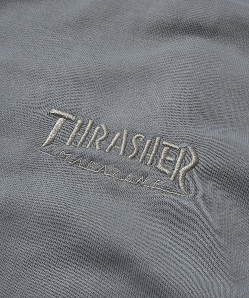 THRASHER（スラッシャー）の「【at】〔THRASHER/スラッシャー〕ダメージデニムアップリケ ピグメント ダブルジップショートパーカー（パーカー・メンズ・グレー/チャコールグレー/ブラウン/ピンク・FREE）」の6枚目の写真