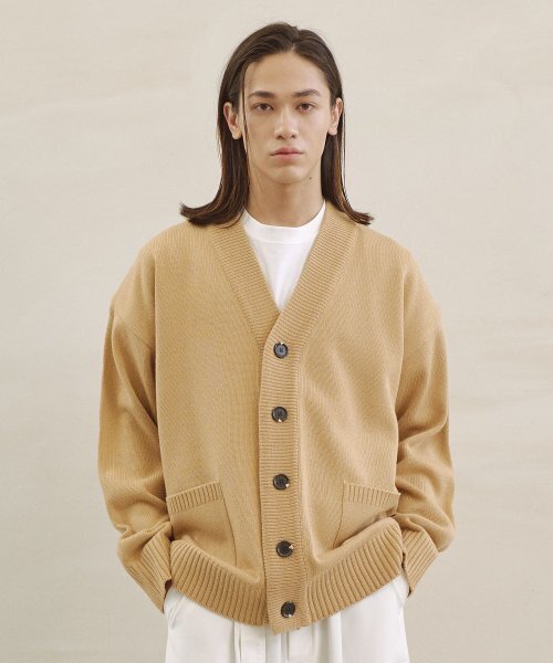 BLOND9(ブロンドナイン)の「ベーシックニットカーディガン_ベージュ(カーディガン/ボレロ・レディース・その他・LARGE/MEDIUM/SMALL)」の1枚目の写真
