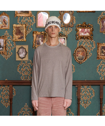 ロゴストライプロングスリーブTシャツ / グレー