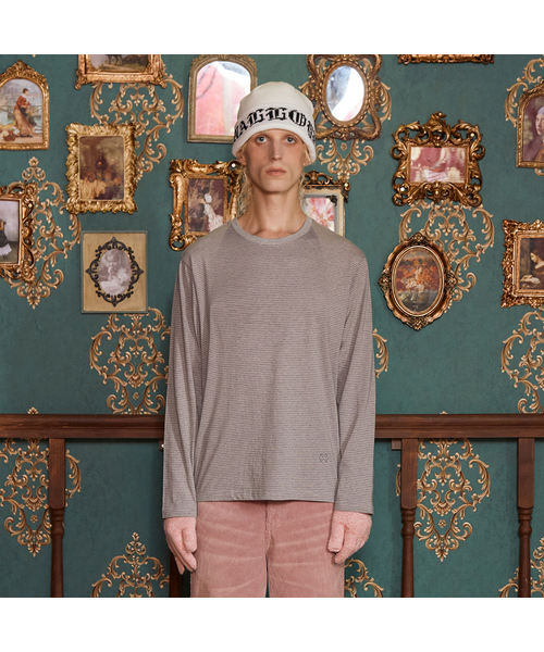UNALLOYED(アナロイド)の「ロゴストライプロングスリーブTシャツ / グレー(Tシャツ/カットソー・レディース・S/L/M・FREE)」の1枚目の写真