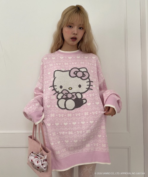 sanrio(サンリオ)の「【HELLO KITTY】BIG NORDIC KNIT(ニット/セーター・レディース・ピンク/レッド/ブルー・FREE)」の2枚目の写真