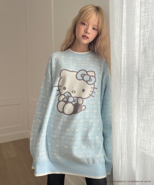 sanrio(サンリオ)の「【HELLO KITTY】BIG NORDIC KNIT(ニット/セーター・レディース・ピンク/レッド/ブルー・FREE)」の1枚目の写真