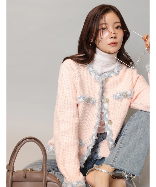 Apuweiser-riche(アプワイザーリッシェ)の「MIXブレードニットジャケット(ニット/セーター・レディース・ホワイト系その他/ピンク/ネイビー/ホワイト・1/2)」の4枚目の写真