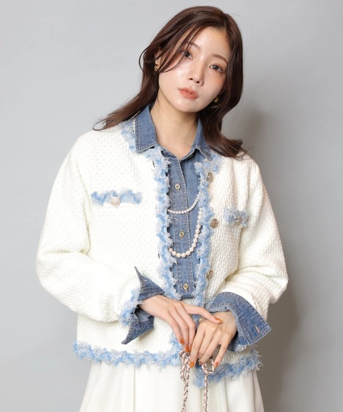 Apuweiser-riche(アプワイザーリッシェ)の「MIXブレードニットジャケット(ニット/セーター・レディース・ホワイト系その他/ピンク/ネイビー/ホワイト・1/2)」の5枚目の写真