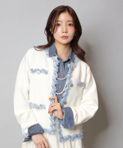 Apuweiser-riche(アプワイザーリッシェ)の「MIXブレードニットジャケット(ニット/セーター・レディース・ホワイト系その他/ピンク/ネイビー/ホワイト・1/2)」の6枚目の写真