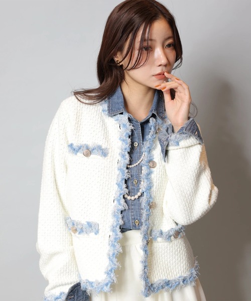 Apuweiser-riche(アプワイザーリッシェ)の「MIXブレードニットジャケット(ニット/セーター・レディース・ホワイト系その他/ピンク/ネイビー/ホワイト・1/2)」の7枚目の写真