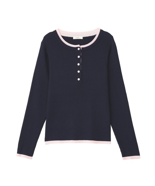 earth music&ecology（アースミュージックアンドエコロジー）の「【2026SS】バイカラーヘンリーネックニットプルオーバー（ニット/セーター・レディース・ライトイエロー/サックスブルー/グレー/ネイビー・FREE）」の15枚目の写真