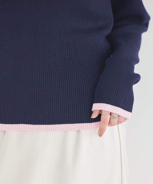 earth music&ecology（アースミュージックアンドエコロジー）の「【2026SS】バイカラーヘンリーネックニットプルオーバー（ニット/セーター・レディース・ライトイエロー/サックスブルー/グレー/ネイビー・FREE）」の17枚目の写真