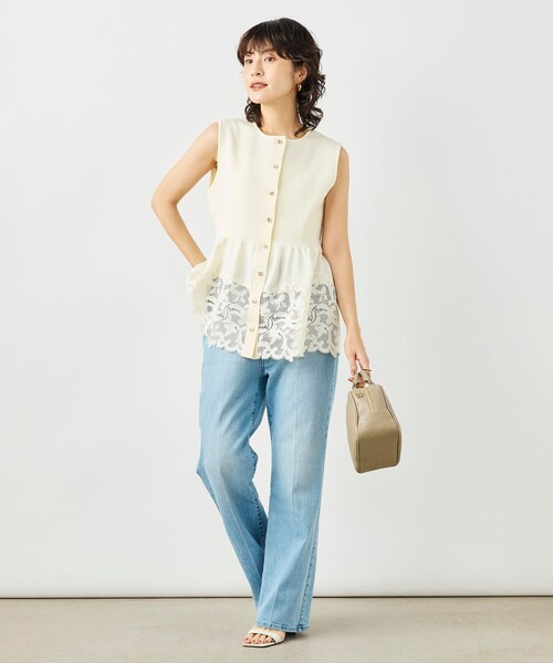 NOLLEY’S（ノーリーズ）の「《手洗い可能》レース付きペプラムベスト（ベスト・レディース・ブラック/アイボリー/ネイビー・38）」の4枚目の写真