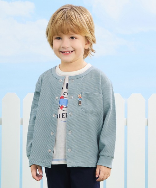 combimini（コンビミニ）の「長袖ストレッチワッフルカーディガン（カーディガン/ボレロ・キッズ・アイボリー/サックスブルー・100/80/130/120/110/90）」の2枚目の写真