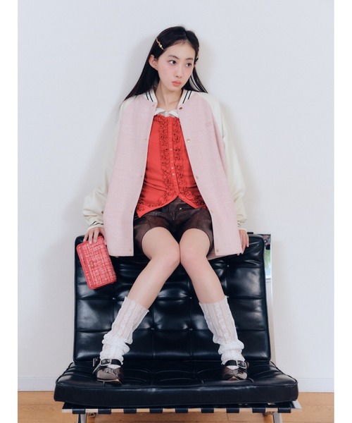 FURFUR(ファーファー)の「2WAYツイードスタジャン(ブルゾン・レディース・ブラック/ホワイト/ピンク・F)」の8枚目の写真