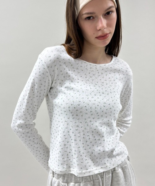 FUULLY STUDIO(フーリィーステューディオ)の「パターンメッシュフラワートップス(Tシャツ/カットソー・レディース・グレー/ホワイト・FREE)」の1枚目の写真