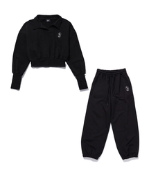 [SET] カラークロップスウェットシャツジョガーパンツセットアップブラック