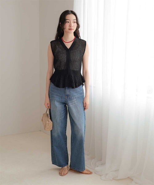 miette(ミエット)の「透かし編みノースリペプラムニット(ニット/セーター・レディース・ブラック/ベージュ/ブラウン/グレー・M/S)」の6枚目の写真