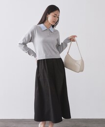 OPAQUE.CLIP | ダブルポロ衿ニットドッキングワンピース【洗濯機OK】(ワンピース)