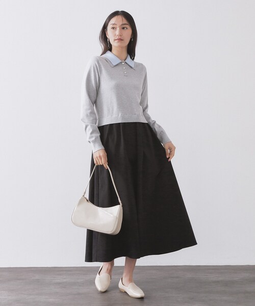 OPAQUE.CLIP(オペークドットクリップ)の「ダブルポロ衿ニットドッキングワンピース【洗濯機OK】(ワンピース・レディース・ネイビー系4/グレー系4・40/38)」の3枚目の写真