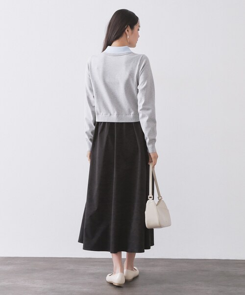 OPAQUE.CLIP(オペークドットクリップ)の「ダブルポロ衿ニットドッキングワンピース【洗濯機OK】(ワンピース・レディース・ネイビー系4/グレー系4・40/38)」の4枚目の写真