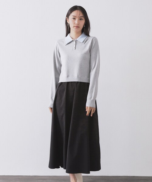 OPAQUE.CLIP(オペークドットクリップ)の「ダブルポロ衿ニットドッキングワンピース【洗濯機OK】(ワンピース・レディース・ネイビー系4/グレー系4・40/38)」の5枚目の写真