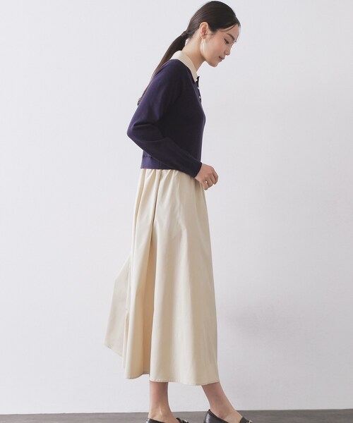 OPAQUE.CLIP(オペークドットクリップ)の「ダブルポロ衿ニットドッキングワンピース【洗濯機OK】(ワンピース・レディース・ネイビー系4/グレー系4・40/38)」の7枚目の写真