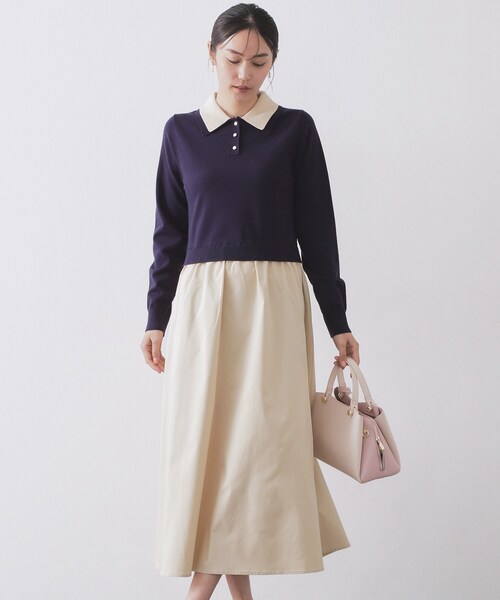 OPAQUE.CLIP(オペークドットクリップ)の「ダブルポロ衿ニットドッキングワンピース【洗濯機OK】(ワンピース・レディース・ネイビー系4/グレー系4・40/38)」の8枚目の写真