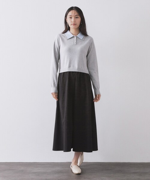 OPAQUE.CLIP(オペークドットクリップ)の「ダブルポロ衿ニットドッキングワンピース【洗濯機OK】(ワンピース・レディース・ネイビー系4/グレー系4・40/38)」の11枚目の写真