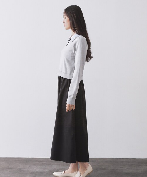 OPAQUE.CLIP(オペークドットクリップ)の「ダブルポロ衿ニットドッキングワンピース【洗濯機OK】(ワンピース・レディース・ネイビー系4/グレー系4・40/38)」の12枚目の写真