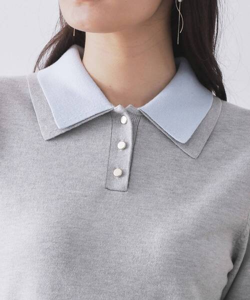 OPAQUE.CLIP(オペークドットクリップ)の「ダブルポロ衿ニットドッキングワンピース【洗濯機OK】(ワンピース・レディース・ネイビー系4/グレー系4・40/38)」の14枚目の写真