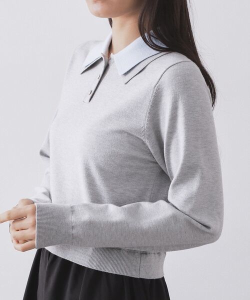 OPAQUE.CLIP(オペークドットクリップ)の「ダブルポロ衿ニットドッキングワンピース【洗濯機OK】(ワンピース・レディース・ネイビー系4/グレー系4・40/38)」の15枚目の写真