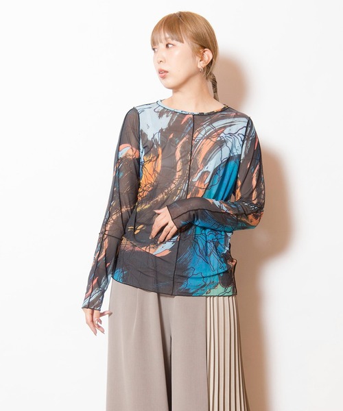 OSMOSIS（オズモーシス）の「メロー切替長袖Tシャツ（Tシャツ/カットソー・レディース・ブラック/ピンク/ブルー/チャコール・ONE SIZE）」の4枚目の写真