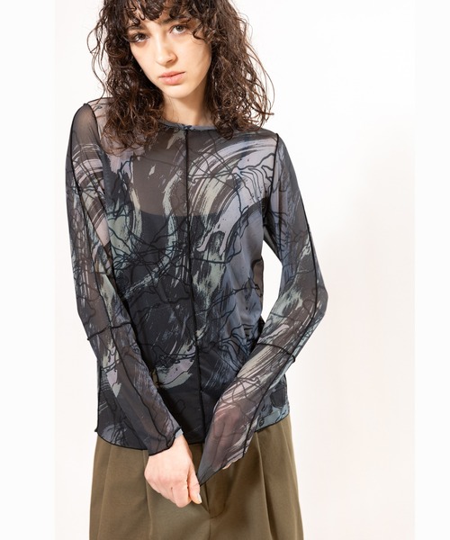 OSMOSIS（オズモーシス）の「メロー切替長袖Tシャツ（Tシャツ/カットソー・レディース・ブラック/ピンク/ブルー/チャコール・ONE SIZE）」の3枚目の写真