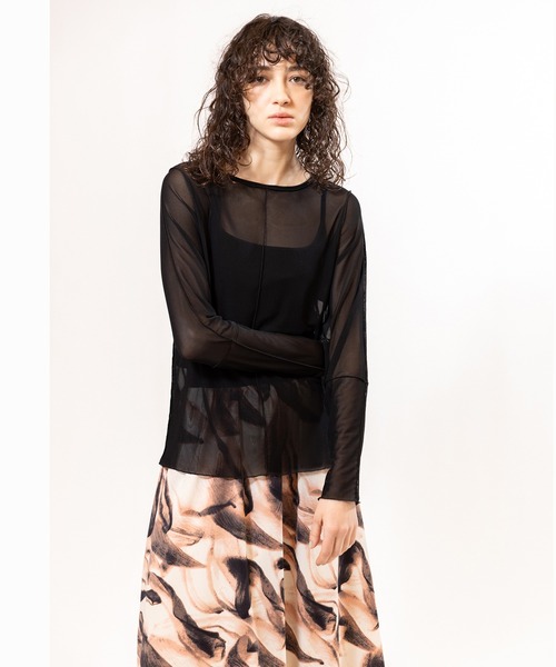 OSMOSIS（オズモーシス）の「メロー切替長袖Tシャツ（Tシャツ/カットソー・レディース・ブラック/ピンク/ブルー/チャコール・ONE SIZE）」の2枚目の写真