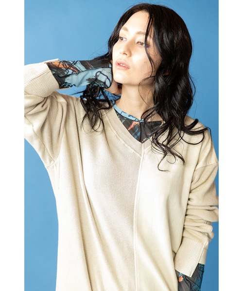 OSMOSIS（オズモーシス）の「メロー切替長袖Tシャツ（Tシャツ/カットソー・レディース・ブラック/ピンク/ブルー/チャコール・ONE SIZE）」の7枚目の写真