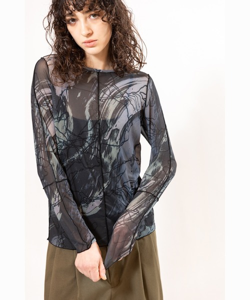 OSMOSIS（オズモーシス）の「メロー切替長袖Tシャツ（Tシャツ/カットソー・レディース・ブラック/ピンク/ブルー/チャコール・ONE SIZE）」の9枚目の写真