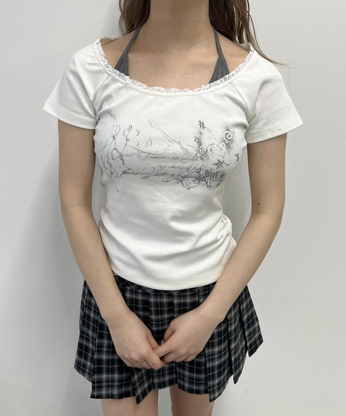 PHILLY(フィリー)の「ホルターネックグラフィックT(Tシャツ/カットソー・レディース・チャコールグレー/ホワイト・FREE)」の2枚目の写真