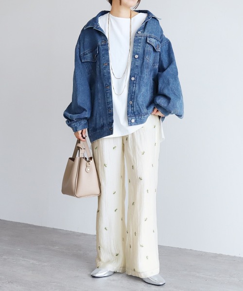 reca(レカ)の「小花柄刺繍シアーワイドパンツ(その他パンツ・レディース・アイボリー/ブラック・FREE)」の4枚目の写真