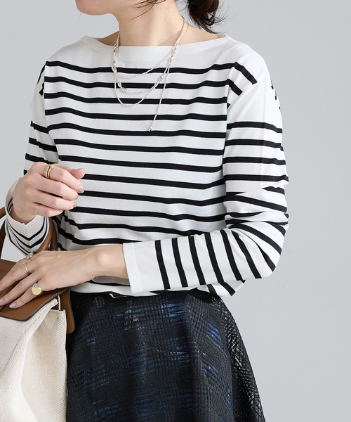 IENA（イエナ）の「《新色》SEATTLEボーダーボートネックプルオーバー（ニット/セーター・レディース・ブラック系その他/ネイビー/ピンク・FREE）」の2枚目の写真