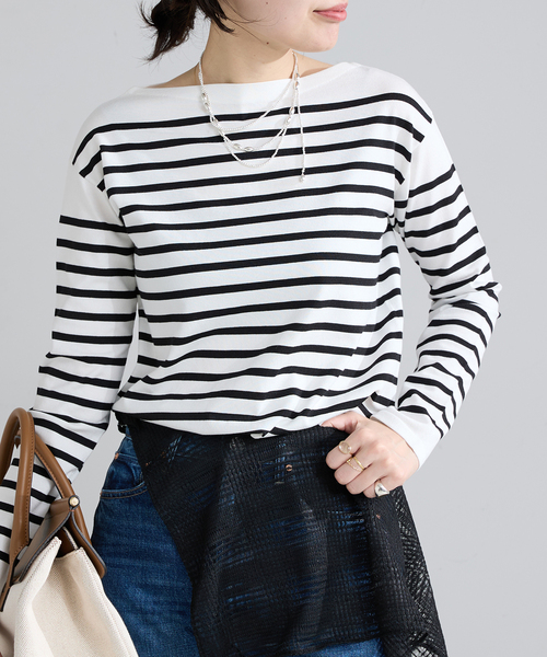 IENA（イエナ）の「《新色》SEATTLEボーダーボートネックプルオーバー（ニット/セーター・レディース・ブラック系その他/ネイビー/ピンク・FREE）」の7枚目の写真