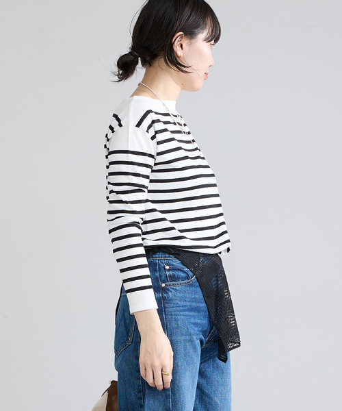 IENA（イエナ）の「《新色》SEATTLEボーダーボートネックプルオーバー（ニット/セーター・レディース・ブラック系その他/ネイビー/ピンク・FREE）」の9枚目の写真