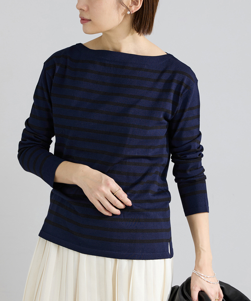 IENA（イエナ）の「《新色》SEATTLEボーダーボートネックプルオーバー（ニット/セーター・レディース・ブラック系その他/ネイビー/ピンク・FREE）」の14枚目の写真