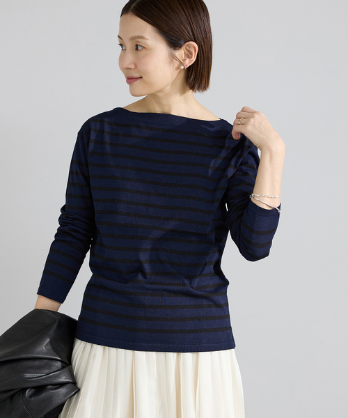 IENA（イエナ）の「《新色》SEATTLEボーダーボートネックプルオーバー（ニット/セーター・レディース・ブラック系その他/ネイビー/ピンク・FREE）」の15枚目の写真