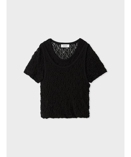 MIESROHE(ミースロエ)の「【洗える】レースツイストレイヤードTシャツ(Tシャツ/カットソー・レディース・ブラック/ホワイト・F)」の2枚目の写真