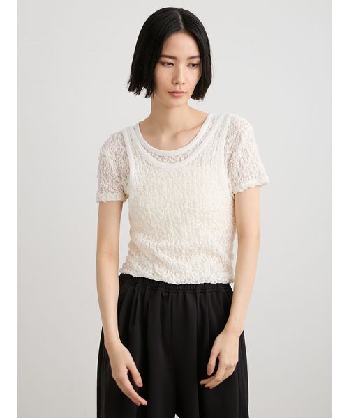 MIESROHE(ミースロエ)の「【洗える】レースツイストレイヤードTシャツ(Tシャツ/カットソー・レディース・ブラック/ホワイト・F)」の8枚目の写真