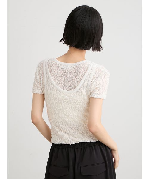 MIESROHE(ミースロエ)の「【洗える】レースツイストレイヤードTシャツ(Tシャツ/カットソー・レディース・ブラック/ホワイト・F)」の9枚目の写真