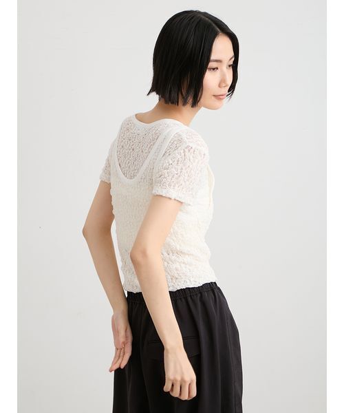 MIESROHE(ミースロエ)の「【洗える】レースツイストレイヤードTシャツ(Tシャツ/カットソー・レディース・ブラック/ホワイト・F)」の10枚目の写真